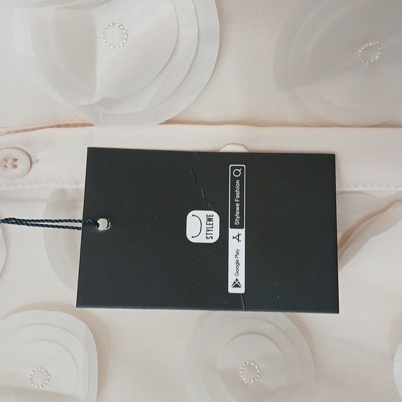 NWT STYLEWE Cream Privé Petal Details Long-Sleeve Chiffon Button-Up Blouse - Picture 14 of 16